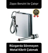 Benzinle Çalışan Rüzgarda Sönmeyen ve Taşınabilir Şık Anahtarlık Tasarım Metal Kibrit Çakmak Kamp