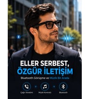 Mey İthalat® Siyah Kameralı Akıllı Gözlük Bluetooth Telefon Görüşmeli Video Fotoğraf ve Ses Kayıtlı Dokunmatik Kontrollü