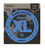 D'Addario EPN21 XL Pure Nickel Elektro Gitar Tel Seti - 12-51 Jazz Light (Profesyonel)  Saf Nikel Sargı ile Pürüzsüz Jazz Tonları, Dengeli Gerilim ve Vintage Karakter
