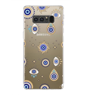 PrintiFy Samsung Galaxy Note 8 ile Uyumlu Nazar Boncuğu 5  Kamera Korumalı Şeffaf Silikon Kılıf