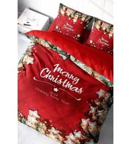 Yılbaşı Nevresim Takım %100 Doğal Pamuk Merry Christmas Çift Kişilik Red Stars