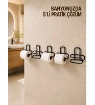 5 Adet Duvara Yapışkanlı WC Kağıtlık Delmeden Montaj Siyah Metal Tuvalet Kağıdı Askısı