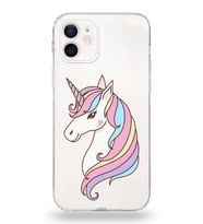 Apple iPhone 12 Mini Uyumlu Kamera Korumalı Tıpalı Kapak Unicorn Tasarımlı Silikon Şeffaf Kılıf