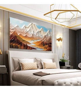 Tablolife Soyut Dağlar 3D Yoğun Yağlı Boya Dokulu Tablo Gold Çerçeve