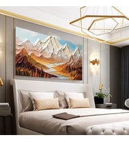 Tablolife Soyut Dağlar 3D Yoğun Yağlı Boya Dokulu Tablo Gold Çerçeve