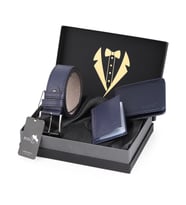 Polo Air Erkek Damat Bohçası Kutulu 3'lü Kemer, Cüzdan ve Kartlık Klasik Model Set DMT-0012 (Lacivert)