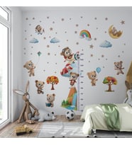 Sevimli Ayıcık Temalı Boy Ölçerli Duvar Sticker Seti  Sökülebilir, Mat Yüzey, Çocuk Odası