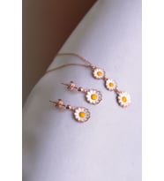 925 Ayar Gümüş Rose Kaplama Mineli Papatya Küpe Kolye Set