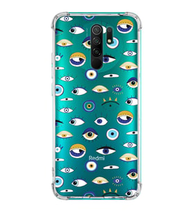PrintiFy Xiaomi Redmi 9 Uyumlu Nazar Boncuğu 2 Baskılı Şeffaf Köşe Korumalı Antişok Kılıf