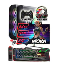 WarboX WOKA 24" Monitör i3 6100 32gb Ram 256gb Ssd 250gb Hdd R7 240-4gb E.kartı Gaming Takım PC (Siyah)