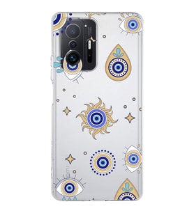 PrintiFy Xiaomi Mi 11T ile Uyumlu 1mm Slim Fit Nazar Boncuğu 5 Baskılı Şeffaf  Kılıf