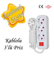 Anahtarlı Kablolu 3 Lü Topraklı Çoklu Grup Priz Çoğaltma Üçlü Fiş Piriz 5 Metre