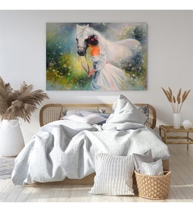 Tablolife White Horse and Bride Yağlı Boya Dokulu Tablo 90X120,Çerçeve;Gold