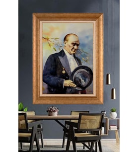 Altın Varaklı Çerçeveli Paspartulu Atatürk Tablo TR1186 (Gold)