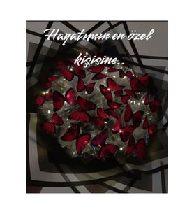 Kırmızı Led Işıklı Kelebek Buketi A Kalite 24 Adet Kelebekli Sevgiliye/ Eşine vb Herkes İçin
