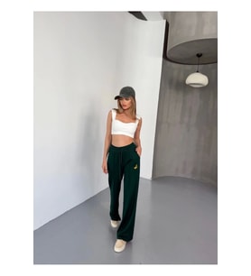 Osy Modal Yumuşak Dokulu Kumaş Nakış Işlemeli Rahat Bol Paça Eşofman Pantalon - Siyah