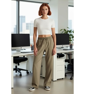 Kadın Gabardin Yüksek Bel Düz Kesim Jogger Pantolon Fonksiyonel Dayanıklı Kaliteli Estetik