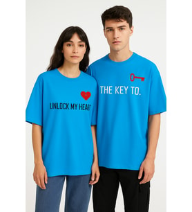 Unisex Kadın Erkek The Key To Çift Sevgili T-shirt 2'li Set Takım (Mavi)