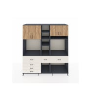 Kronos Dolap 11 Raflı 6 Çekmeceli 4 Kapaklı 220x59x243 Antrasit-Çam/Aytaşı