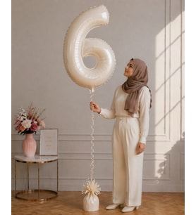 6 Rakamlı Krem 76 cm Helyum Balon