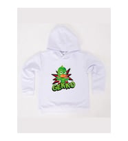 Pj maskeliler Gekko baskılı kapüşonlu pamuklu kumaş çocuk sweatshirt (Beyaz)