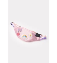Kız Çocuk Kelebek, Çicek Detaylı Fermuarlı Bel Çantası, Çocuk Bel Çantası (Pembe)