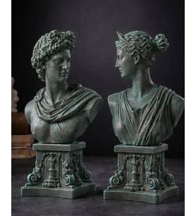 Antik Roma İşlemeli Kaideli Apollo Diana Büstü Dekoratif Heykel Biblo 25 Cm El Yapımı