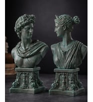 Antik Roma İşlemeli Kaideli Apollo Diana Büstü Dekoratif Heykel Biblo 25 Cm El Yapımı