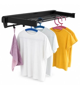 Sunup SN-37718 Katlanabilir Çamaşır Askılığı Duvara Monte Gizli Balkon Akordeon Kurutma Siyah