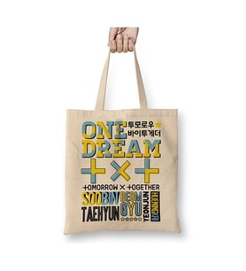 Txt Font Collage Beyaz Bez Çanta Uzun Saplı Alışveriş Çantası Plaj Çantası