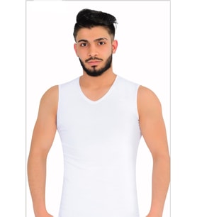 Erkek Likralı V Yaka Sıfır Kol Atlet 6'lı Paket (Beyaz)