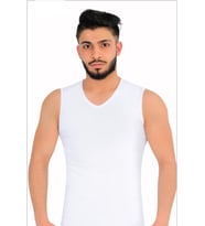 Erkek Likralı V Yaka Sıfır Kol Atlet 6'lı Paket (Beyaz)