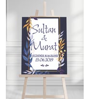 Söz Nişan Düğün İçin 50x70 Karşılama Panosu - Mavi Renk Çiçek Temalı 06