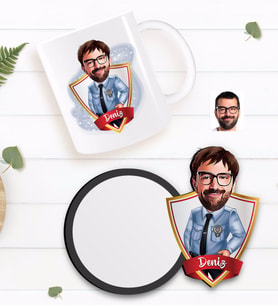 BK Gift Kişiye Özel Erkek Polis Karikatürlü Beyaz Kupa ve Ahşap Bardak Altlığı Hediye Seti-1