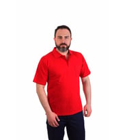 ESER - Polo Yaka Kısa Kol Penye İş Tişörtü - Cepli - Kırmızı