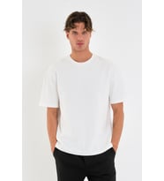 Blank Unisex Oversize Geniş Kesim Tişört %100 Pamuk Kalın Dokulu Bisiklet Yaka T-shirt (Beyaz)