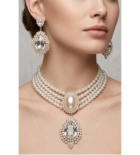 İNCİLİ TAŞLI KRİSTAL CHOKER KOLYE KÜPE SET