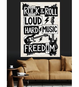 Rock And Roll Müzik Sözleri Dekoratif Kanvas - Mdf Ahşap Tablo