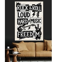 Rock And Roll Müzik Sözleri Dekoratif Kanvas - Mdf Ahşap Tablo