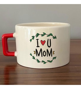 I Love You Mom Baskılı Kırmızı Kulplu C Fincan