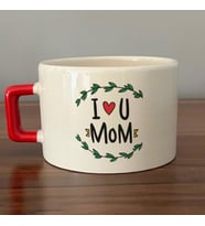 I Love You Mom Baskılı Kırmızı Kulplu C Fincan