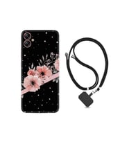 Samsung Galaxy A04e Kılıf Ipli Boyun Askılı Desenli Silikon Siyah Şerit Mermer 1298
