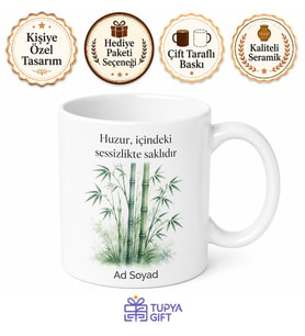 Bambu Temalı Özel Tasarım Baskılı Kupa Bardak Doğa Hediye Porselen Mug