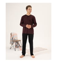 Estiva %100 Pamuk İnterlok Uzun Kol Erkek Pijama Takım (Bordo)