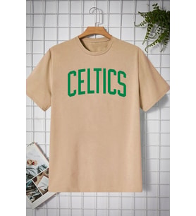Unisex Celtics Baskılı T-shirt (Bej)