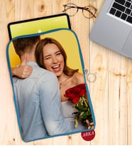 BK Gift Kişiye Özel Sevgililer Fotoğraflı Taşınabilir Koruyucu Tablet Kılıfı & Organizer Çanta - Mavi-1