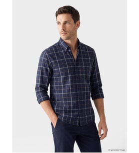 LCWAIKIKI Classic Lacivert Regular Fit Ekose Oxford Erkek Gömlek