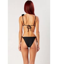 Kadın Bikini Takımı Üçgen Kap Balensiz Aplike Detay İnce Askılı Bağlamalı Normal Bel Slip Örme