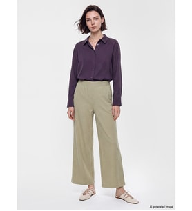 LCW Modest Haki Beli Lastikli Geniş Paça Kadın Pantolon