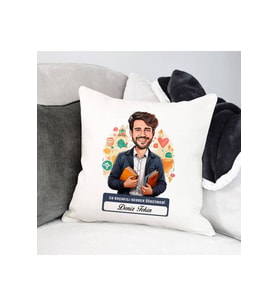 Erkek Rehber Öğretmen Karikatürlü Yastık